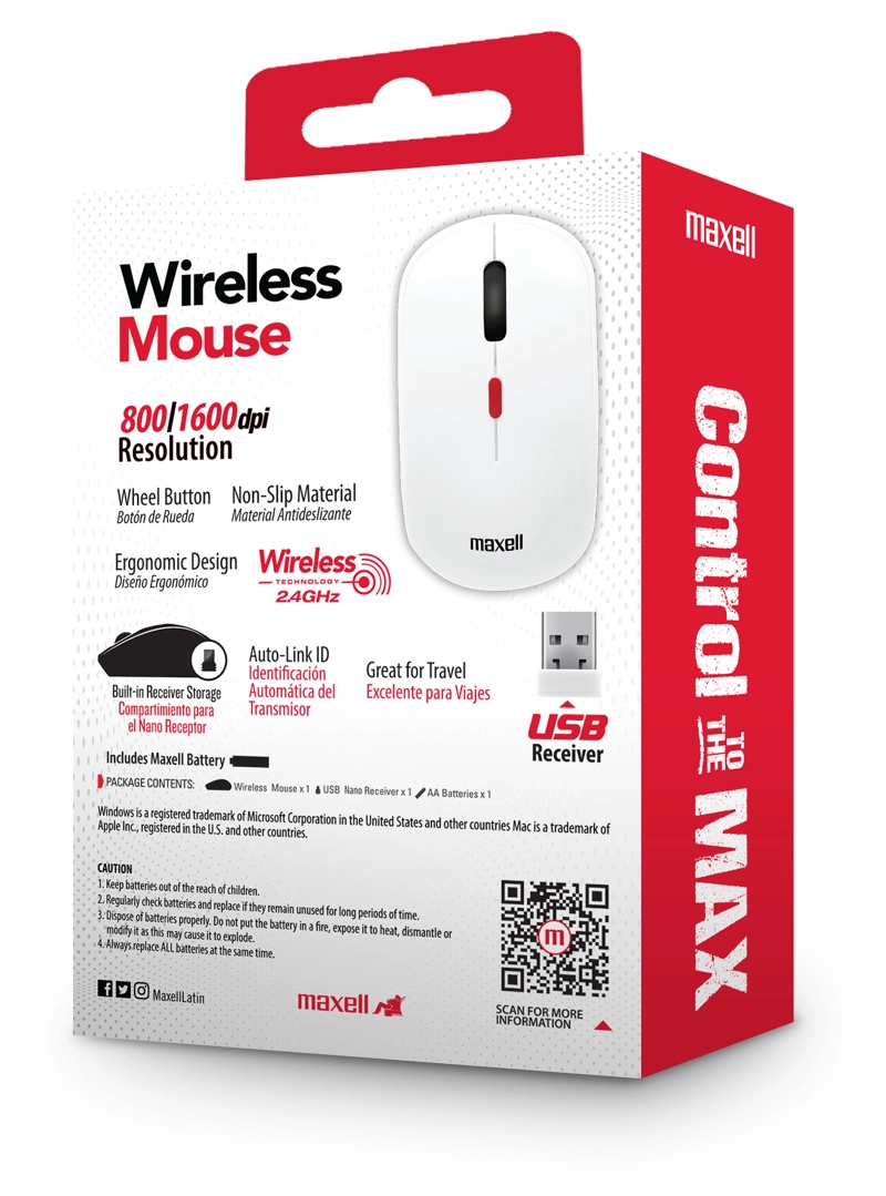 MOUSE INALÁMBRICO MAXELL 1200 DPI MOWL-100 BLANCO - 4