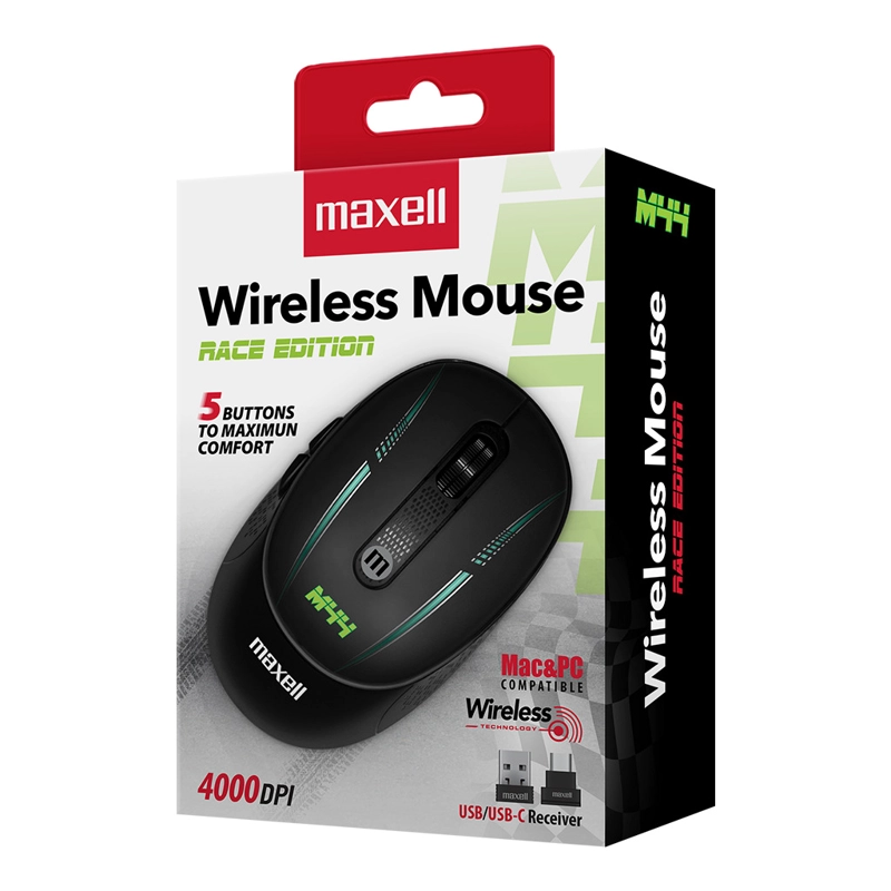 MOUSE INALÁMBRICO MAXELL DISEÑO RACE 4000DPI USB/USB-C M44 - 3