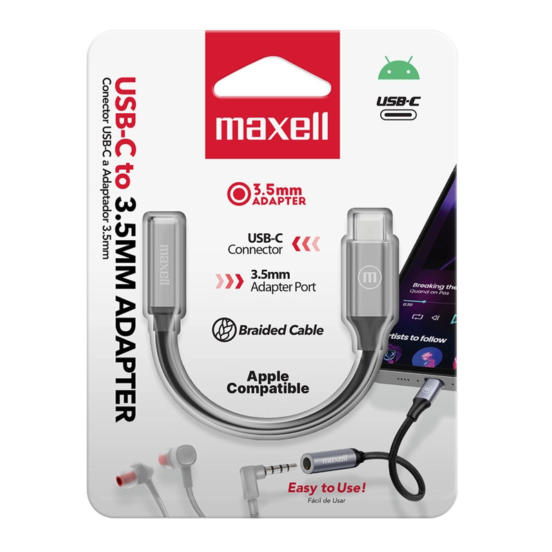 ADAPTADOR MAXELL USB-C A 3.5MM CABLE TRENZADO - 1