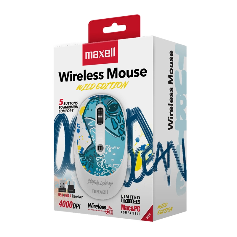 MOUSE INALÁMBRICO MAXELL DISEÑO WILD 4000DPI USB/USB-C TORTUGA - 4