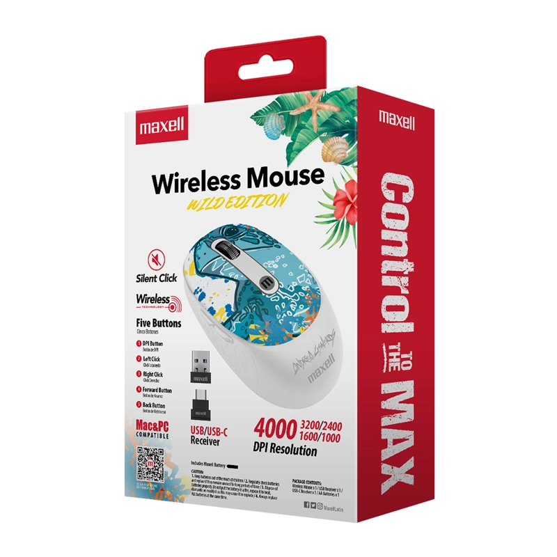 MOUSE INALÁMBRICO MAXELL DISEÑO WILD 4000DPI USB/USB-C TORTUGA - 5