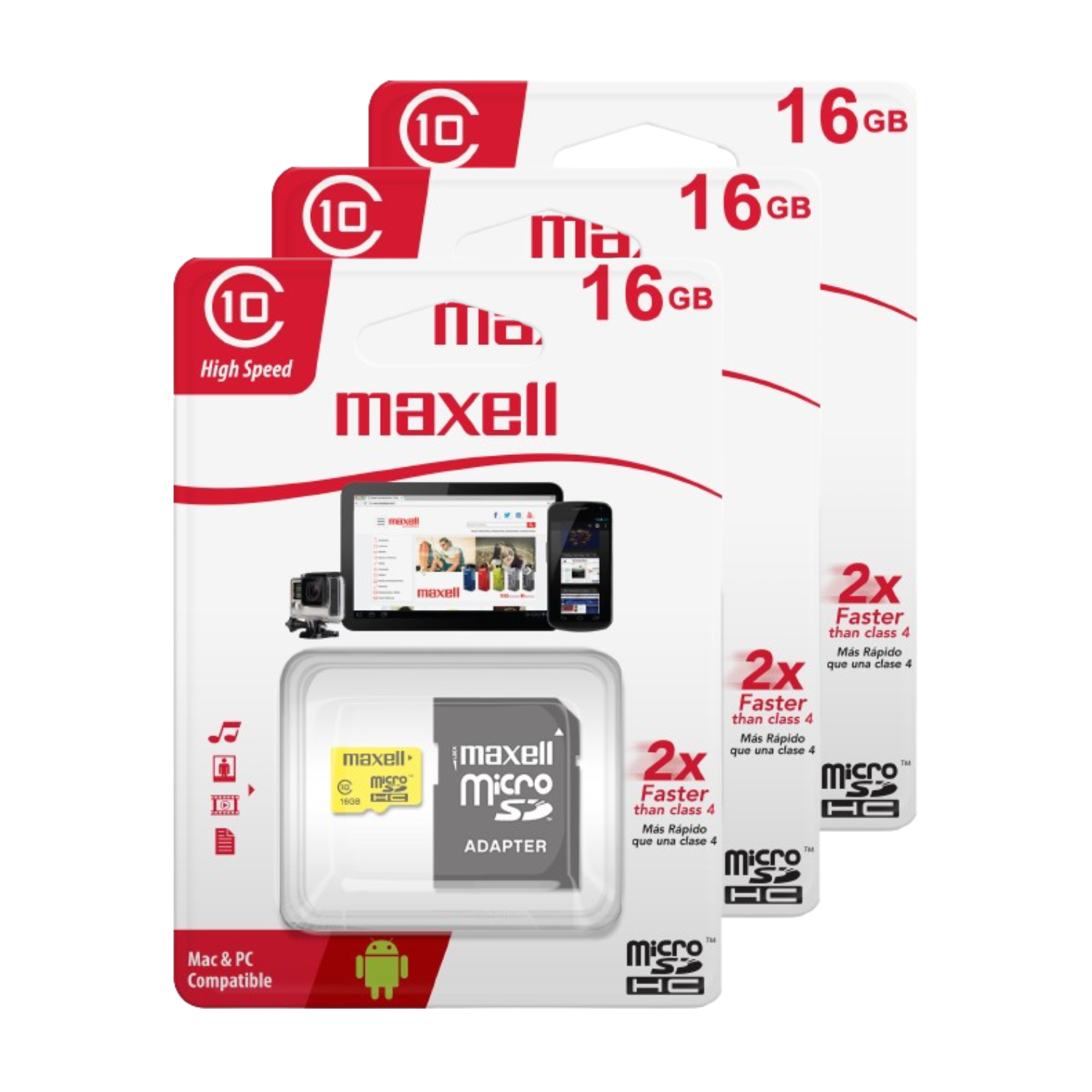 PACK 3 TARJETA MICRO SD MAXELL 16GB CLASE 10 - 1