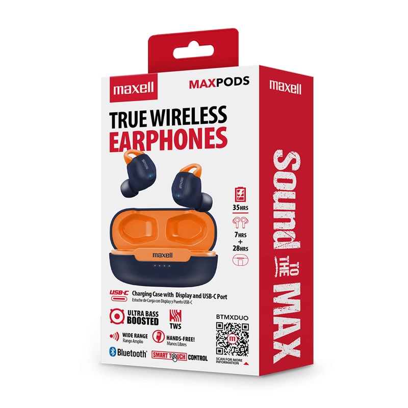 AUDÍFONOS INALÁMBRICOS MAXELL BLUETOOTH MAXPODS 35 HORAS AZUL - 4