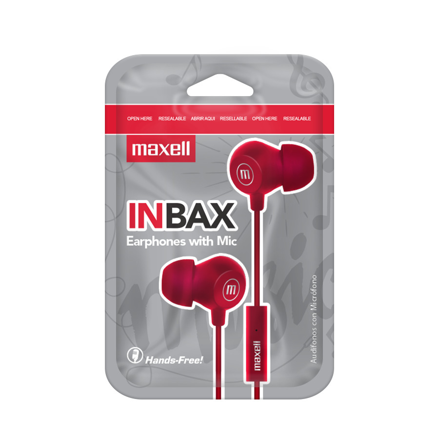 PACK 10 AUDÍFONOS MAXELL IN-BAX CON MICRÓFONO IN EAR 3.5MM EN COLOR ROJO - 2