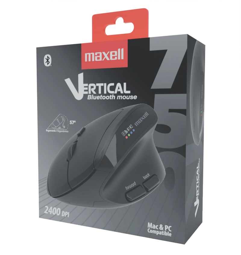 MOUSE VERTICAL BLUETOOTH ERGONOMICO MAXELL 2400 DPI  INALAMBRICO NEGRO - 7