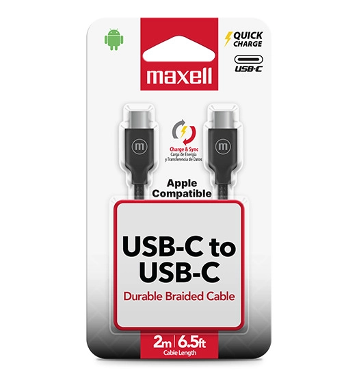 CABLE TRENZADO USB C A USB C MAXELL 2 METROS CARGA RAPIDA NEGRO - 2