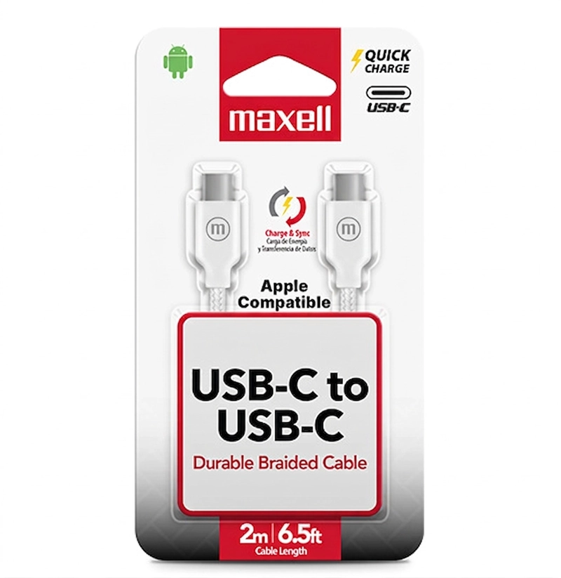 CABLE TRENZADO USB C A USB C MAXELL 2 METROS CARGA RAPIDA BLANCO - 2