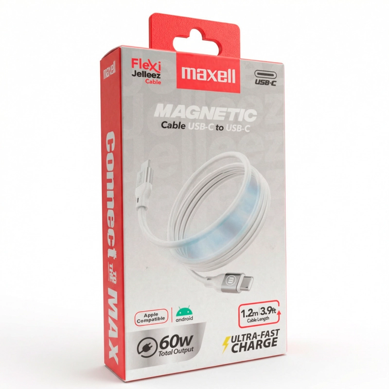 CABLE MAGNE TICO 60W USB C A USB C MAXELL 1.2 METROS CARGA RAPIDA BLANCO - 5