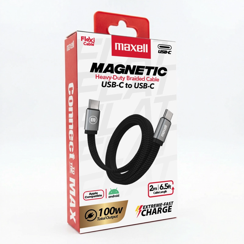 CABLE TRENZADO MAGNE TICO 100W USB C A USB C MAXELL 2 METROS CARGA RAPIDA NEGRO - 6