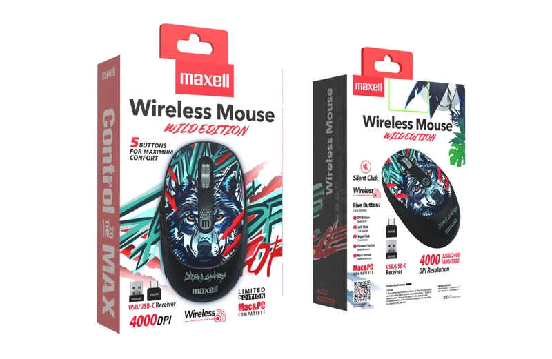 MOUSE INALAMBRICO MAXELL DISEÑO WILD 4000DPI USB/USB-C LOBO - 3
