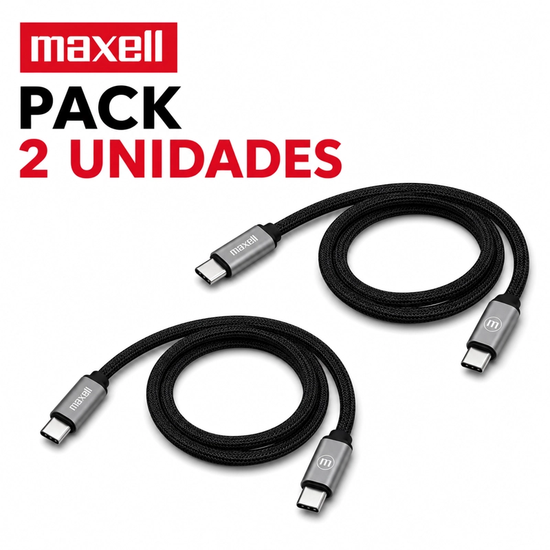 PACK 2 CABLE TRENZADO MAGNE TICO 100W USB C A USB C MAXELL 2 METROS CARGA RAPIDA NEGRO - 1