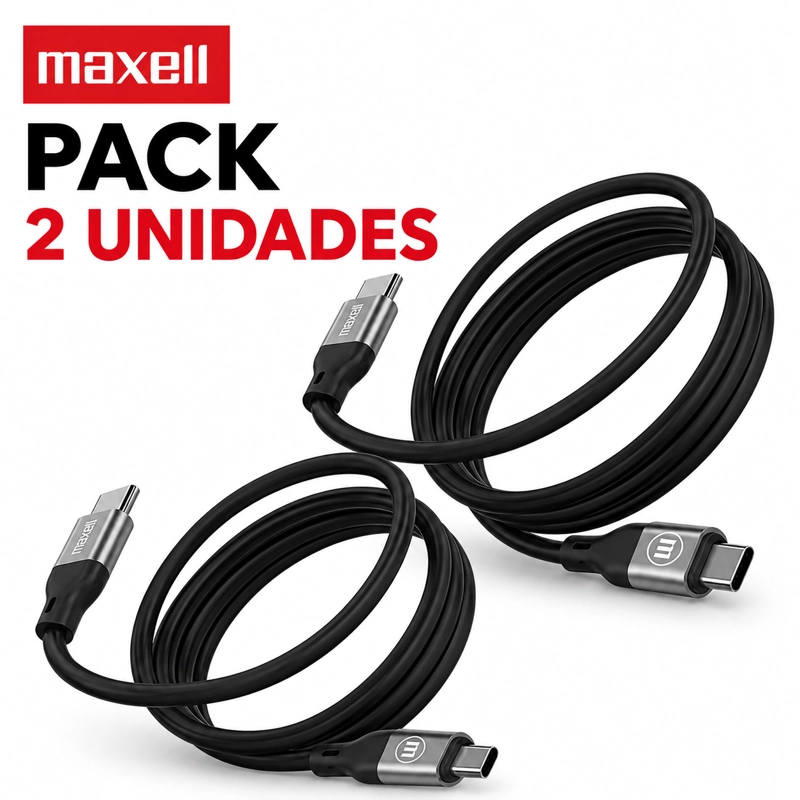 PACK 2 CABLE MAGNE TICO 60W USB C A USB C MAXELL 1.2 METROS CARGA RAPIDA NEGRO - 1