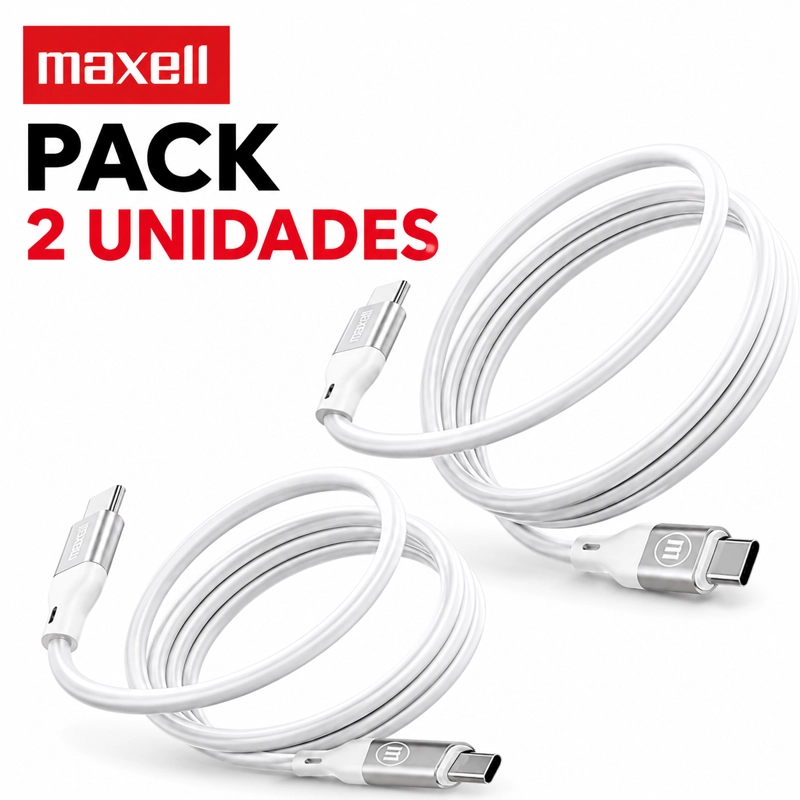 PACK 2 CABLE MAGNE TICO 60W USB C A USB C MAXELL 1.2 METROS CARGA RAPIDA NEGRO - 1
