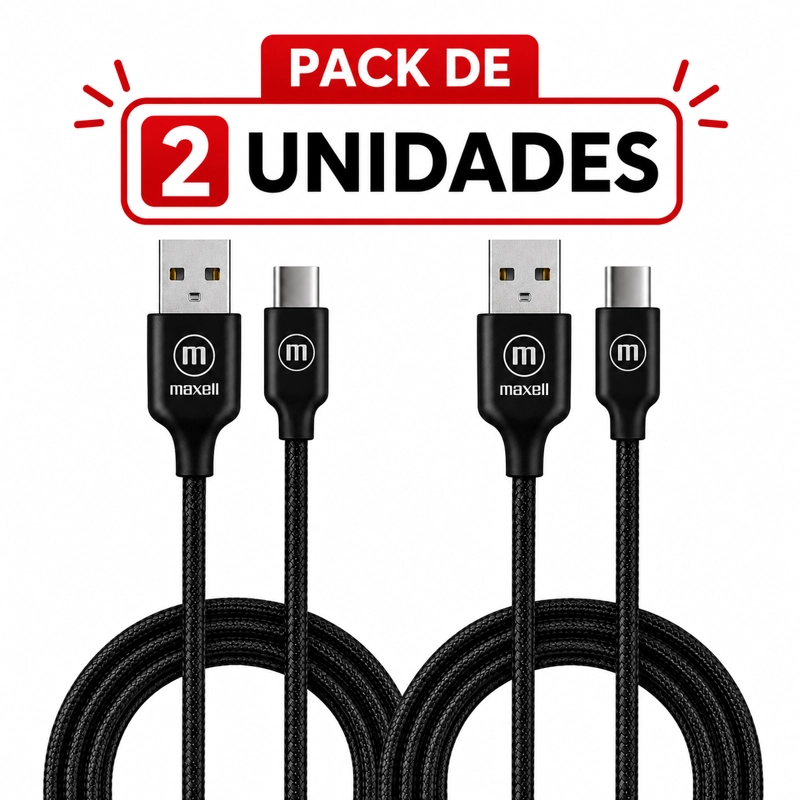 MAXELL PACK 2 CABLE TRENZADO USB A USB C MAXELL 2 METROS CARGA RAPIDA NEGRO