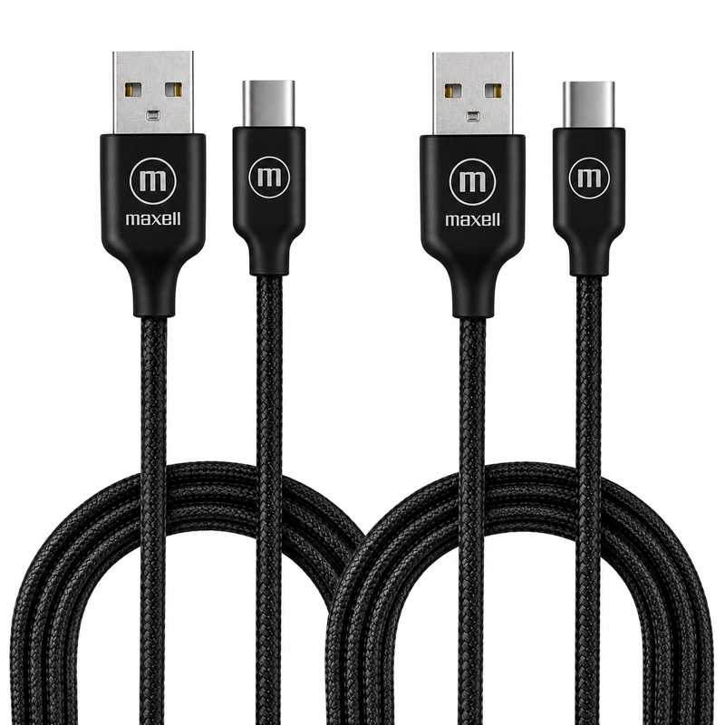 PACK 2 CABLE TRENZADO USB A USB C MAXELL 2 METROS CARGA RAPIDA NEGRO - 2