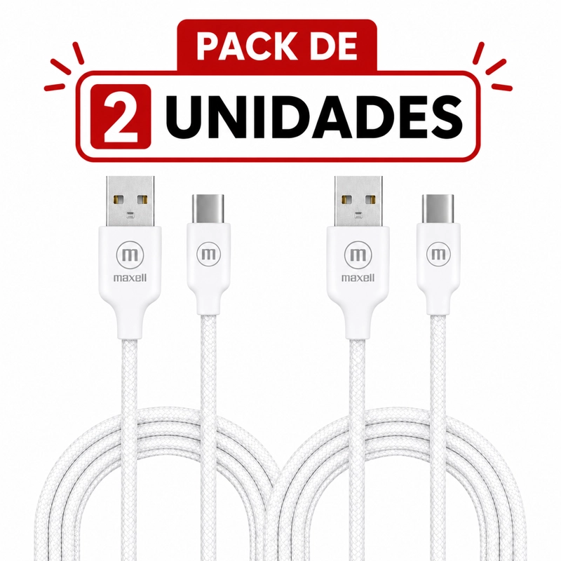 MAXELL PACK 2 CABLE TRENZADO USB A USB C MAXELL 2 METROS CARGA RAPIDA BLANCO