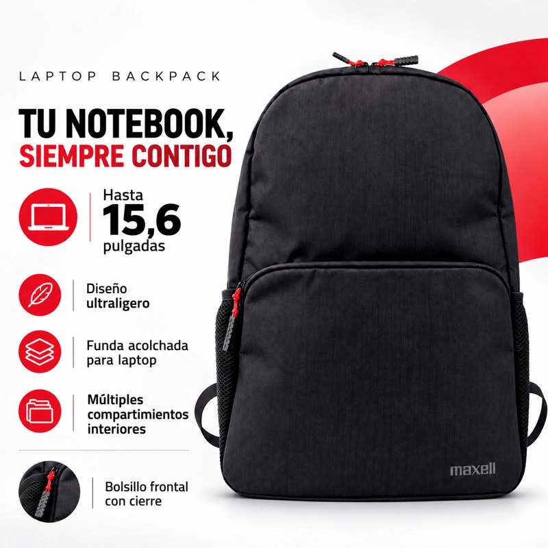 MOCHILA NOTEBOOK 15.6 PULGADAS MAXELL ULTRALIGERA CON FUNDA ACOLCHADA - 7