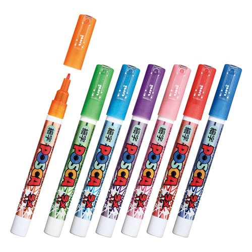 MARCADORES POSCA PC-3ML GLITTER SET JAPONE S 7 COLORES PUNTA 0.9-1.3 MM - 3