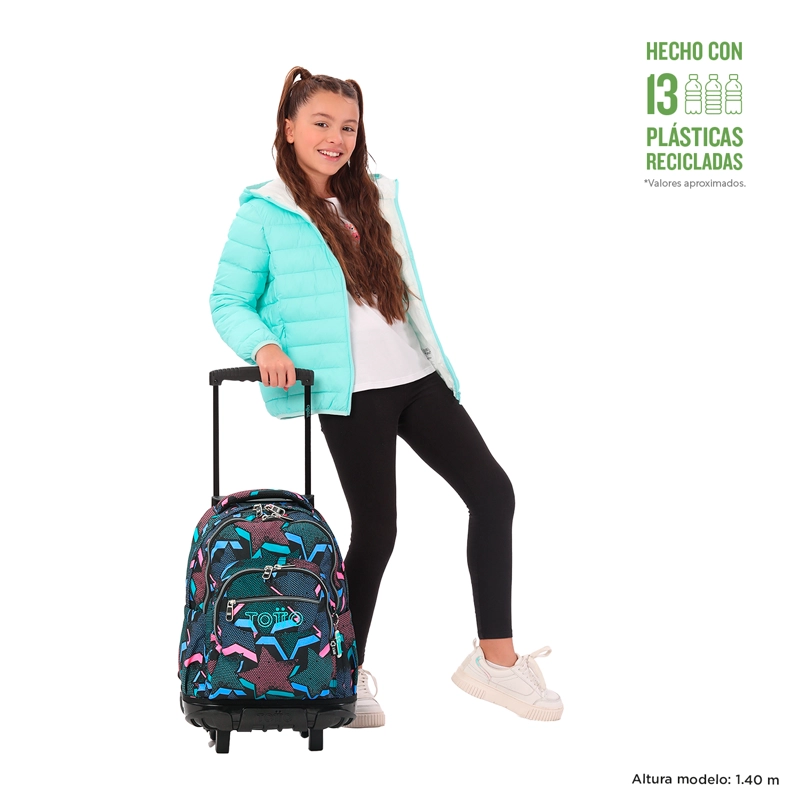 MOCHILA CON RUEDAS NIÑA BOMPER RENGLON NEGRO LETY BLACK - 2