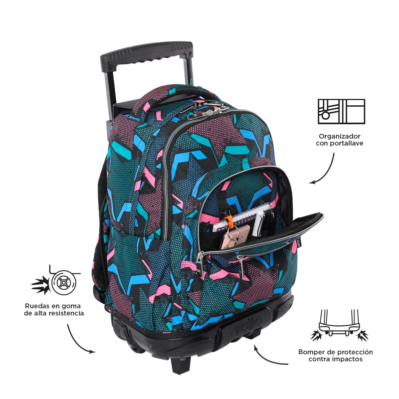 MOCHILA CON RUEDAS NIÑA BOMPER RENGLON NEGRO LETY BLACK - 6