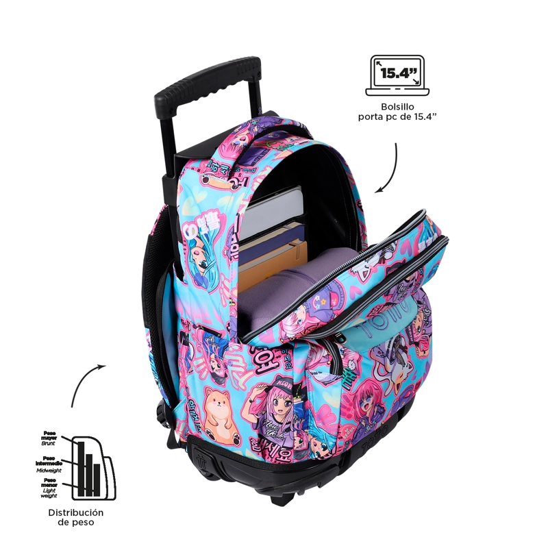 MOCHILA CON RUEDAS NIÑA BOMPER RENGLON AZUL ANIME GIRLS - 5