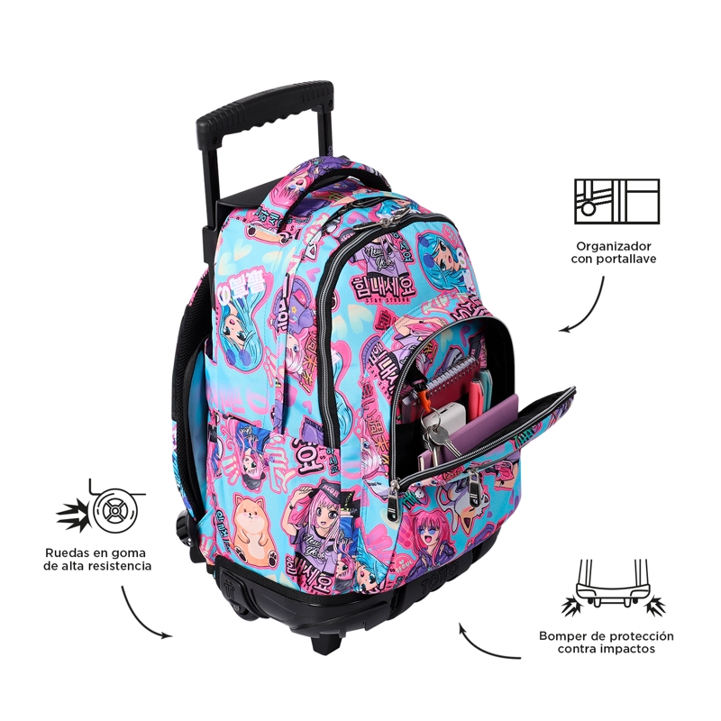 MOCHILA CON RUEDAS NIÑA BOMPER RENGLON AZUL ANIME GIRLS - 6