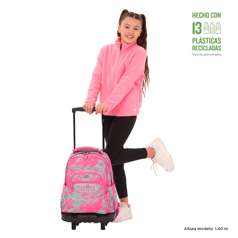 MOCHILA CON RUEDAS NIÑA BOMPER RENGLON ROSADO DINA - 2