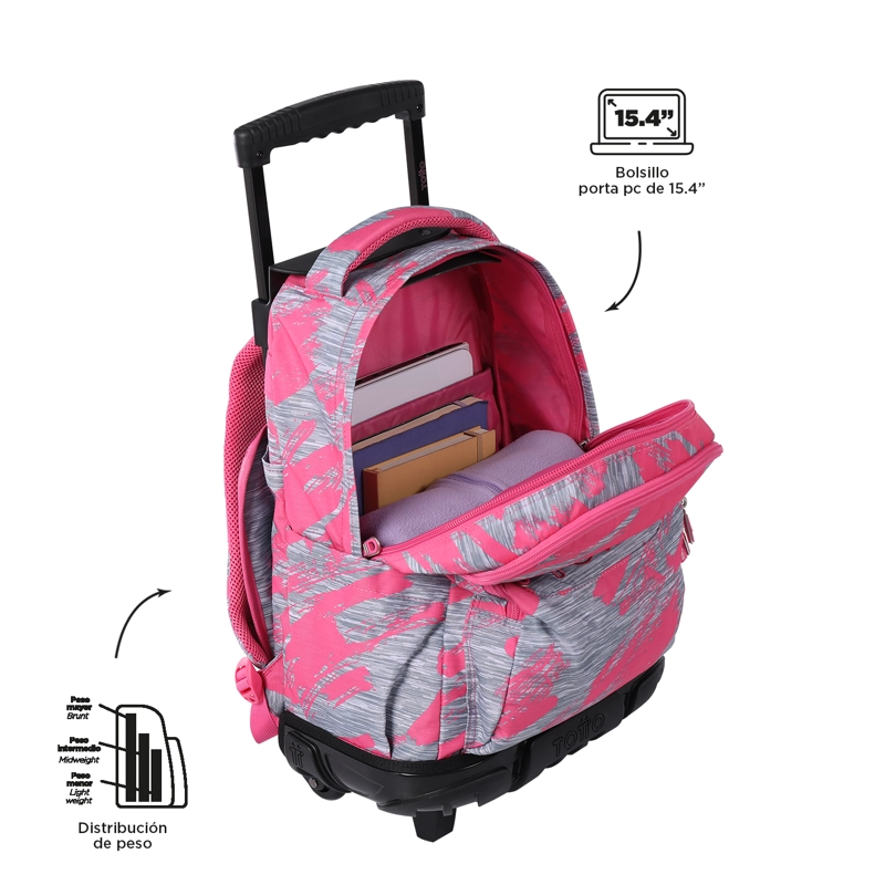 MOCHILA CON RUEDAS NIÑA BOMPER RENGLON ROSADO DINA - 5