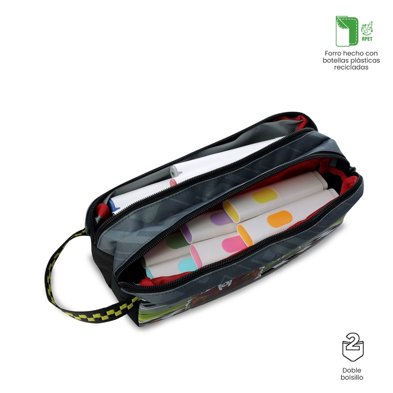 ESTUCHE ESCOLAR GRANDE PARA NIÑO 2 CUERPOS GRAND PRIX GRIS - 3