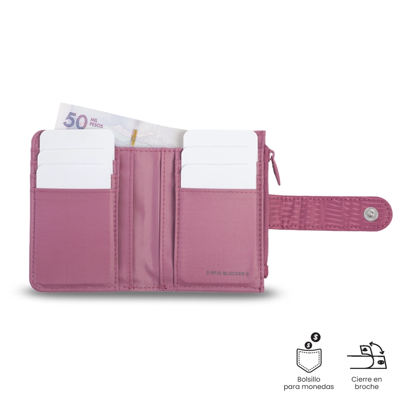 BILLETERA TOTTO RFID BLOCKER TEXTURE DULL ROSADO - 4