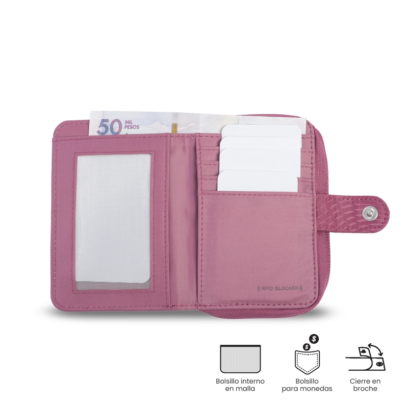 BILLETERA TOTTO RFID BLOCKER TEXTURE TWI ROSADO - 4