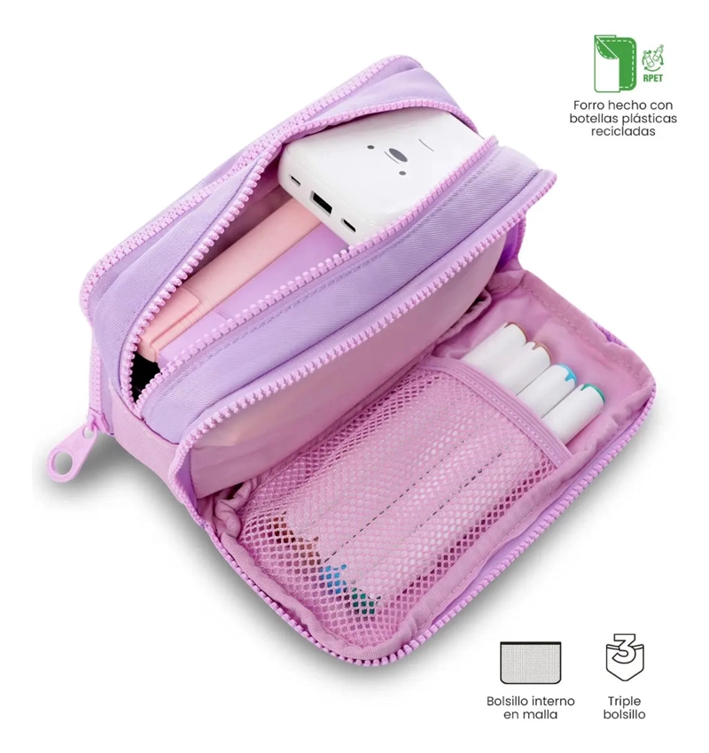 ESTUCHE ESCOLAR MEDIANA PARA NIÑA CLUW MORADA - 3