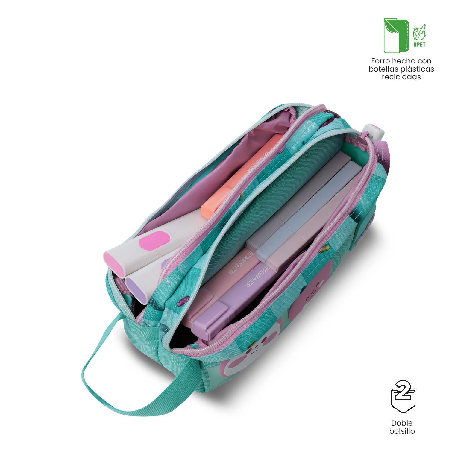 ESTUCHE ORGANIZADOR DE LAPICES TOTTO BUNNY PUMP ESCOLAR PARA NIÑAS CON 2 COMPARTIMENTOS AZUL - 3