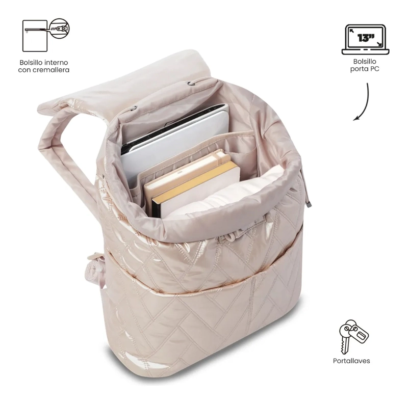 MOCHILA UNIVERSITARIO SAVANHA PORTA PC 13  BEIGE MUJER - 5