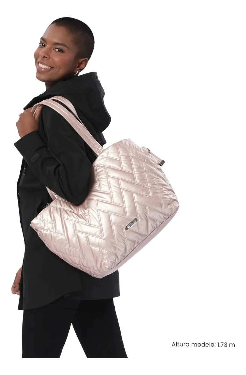 SHOPPING BAG MEDIANO PARA MUJER SAVANHA BEIGE/METALIZADO - 2
