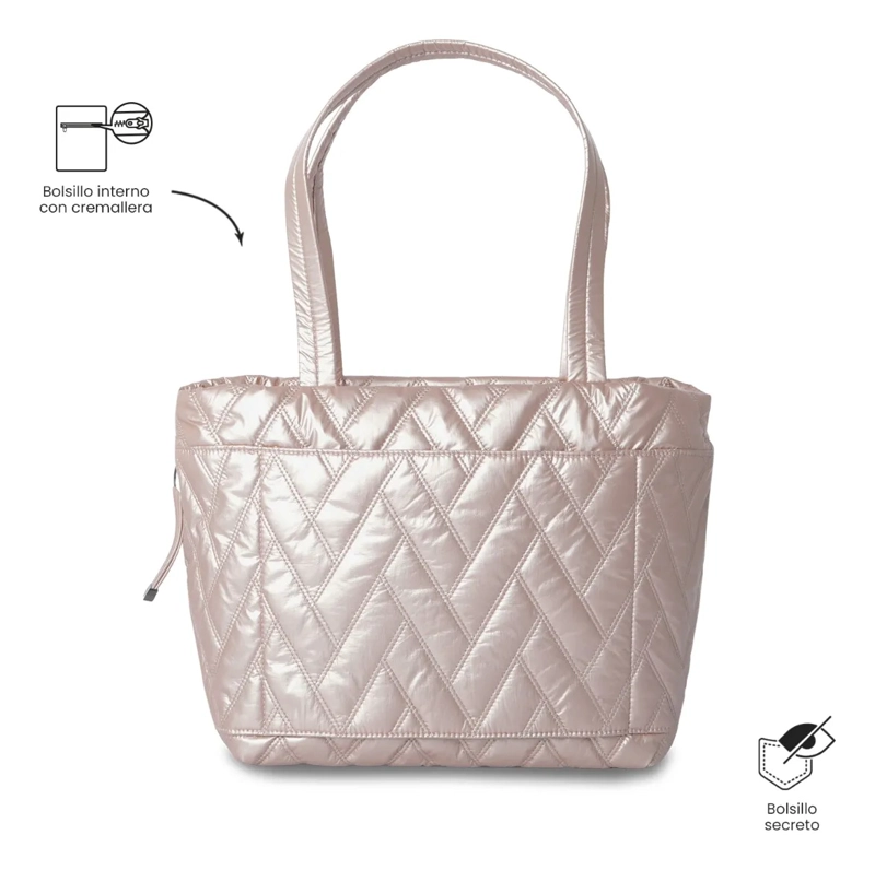 SHOPPING BAG MEDIANO PARA MUJER SAVANHA BEIGE/METALIZADO - 4