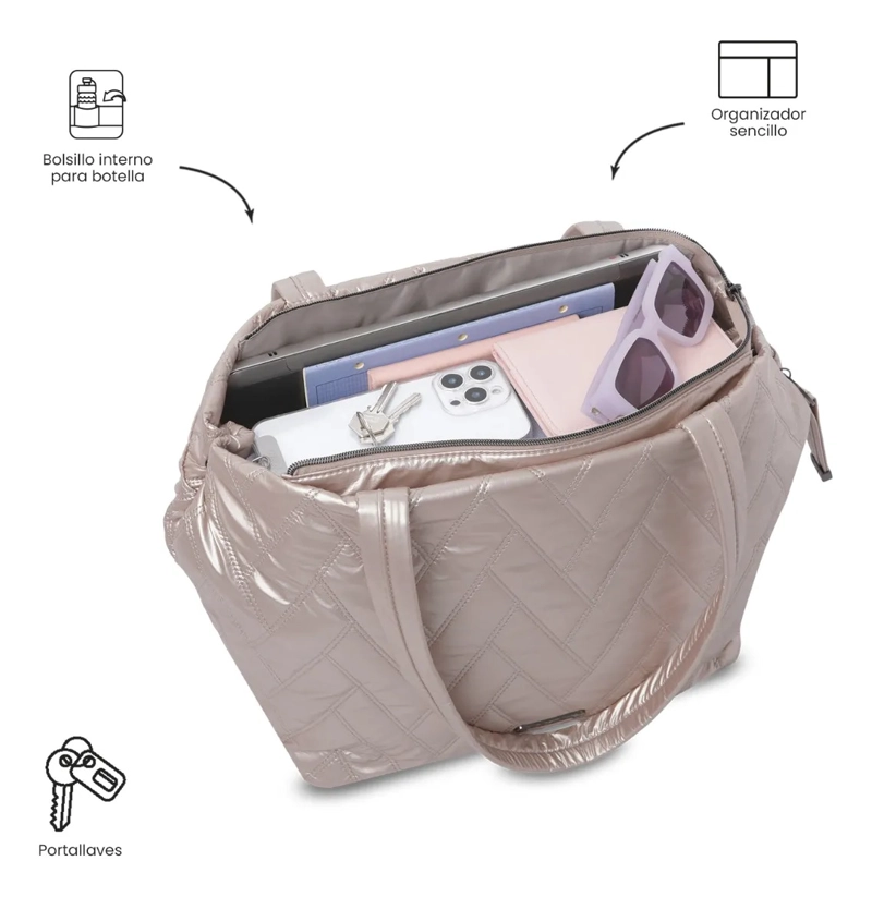 SHOPPING BAG MEDIANO PARA MUJER SAVANHA BEIGE/METALIZADO - 5