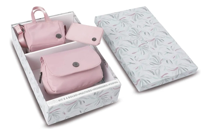 KIT CORNEANA 2 RIÑONERA+COSMETIQUERA+MONEDERO+POSTAL ROSADO - 1