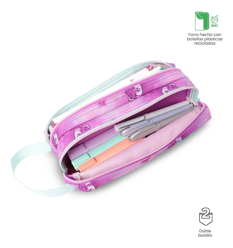 ESTUCHE ESCOLAR GRANDE PARA NIÑA 2 CUERPOS BAMBU MORADA - 4