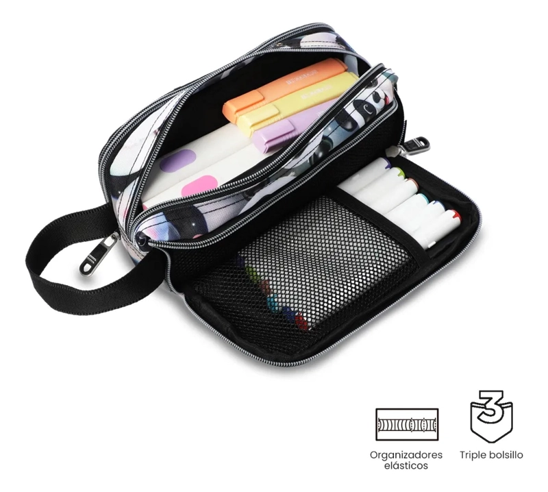ESTUCHE ESCOLAR MEDIANA PARA NIÑA CINTA PRO GRIS - 4