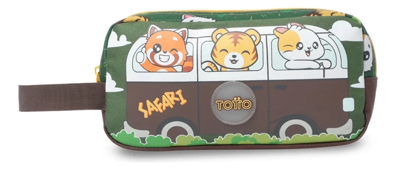 ESTUCHE ESCOLAR GRANDE PARA NIÑO 2 CUERPOS SAFARI VERDE - 1