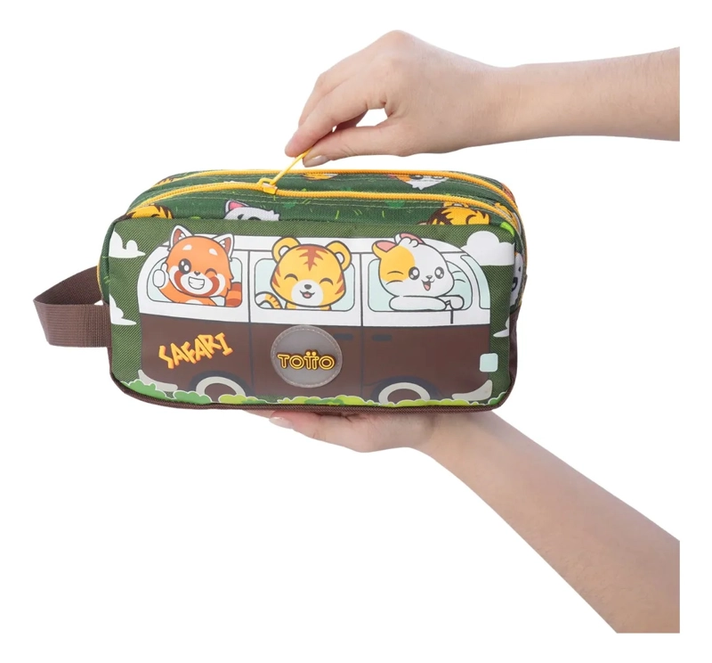 ESTUCHE ESCOLAR GRANDE PARA NIÑO 2 CUERPOS SAFARI VERDE - 3