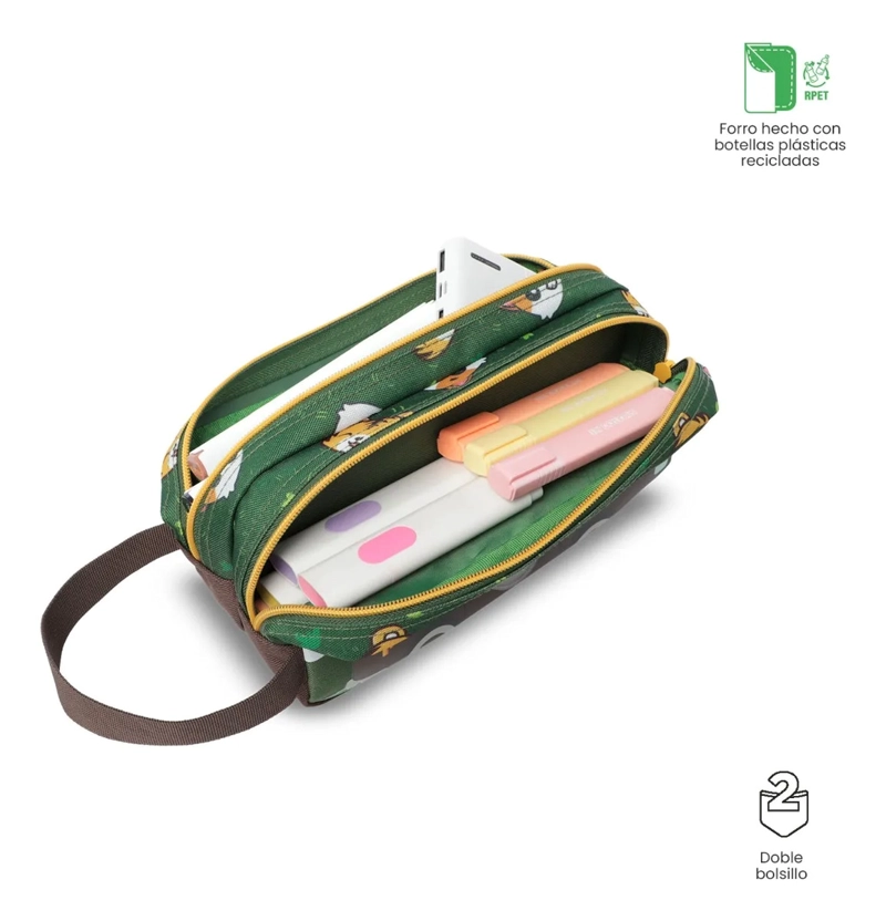 ESTUCHE ESCOLAR GRANDE PARA NIÑO 2 CUERPOS SAFARI VERDE - 4