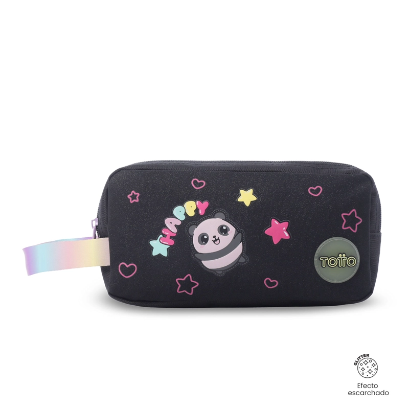 ESTUCHE ESCOLAR MEDIANA PARA NIÑA 2 CUERPOS GLOWING BLACK NEGRA - 1