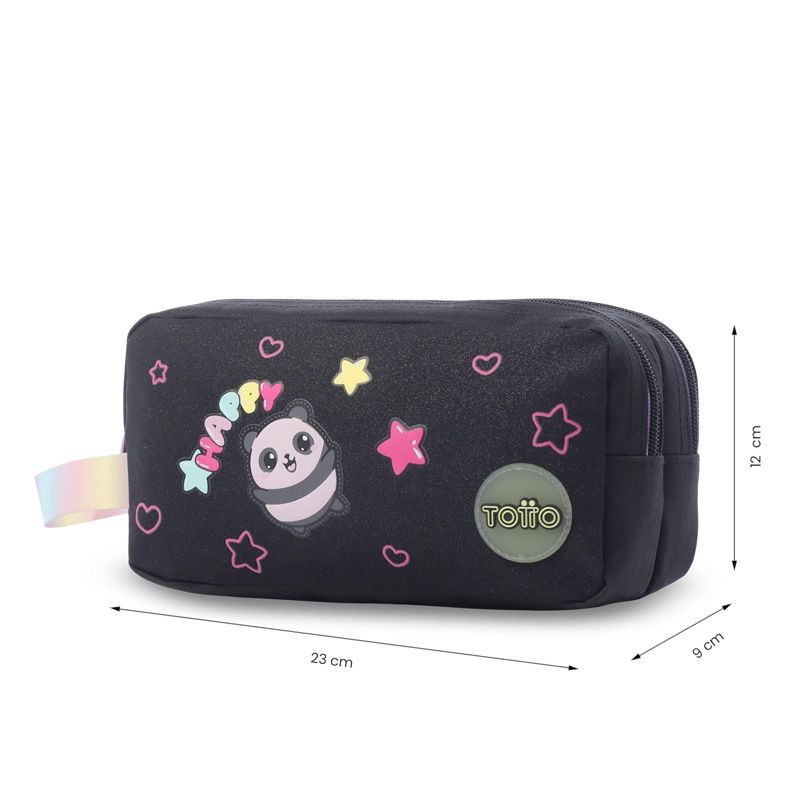 ESTUCHE ESCOLAR MEDIANA PARA NIÑA 2 CUERPOS GLOWING BLACK NEGRA - 2