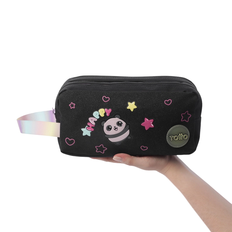 ESTUCHE ESCOLAR MEDIANA PARA NIÑA 2 CUERPOS GLOWING BLACK NEGRA - 3