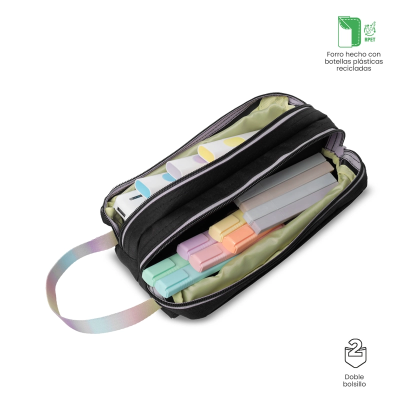 ESTUCHE ESCOLAR MEDIANA PARA NIÑA 2 CUERPOS GLOWING BLACK NEGRA - 4