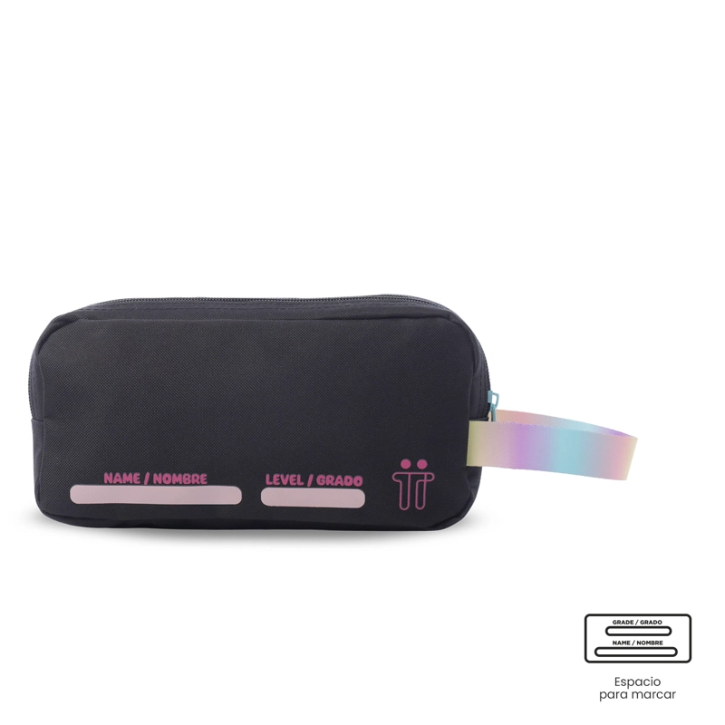 ESTUCHE ESCOLAR MEDIANA PARA NIÑA 2 CUERPOS GLOWING BLACK NEGRA - 5