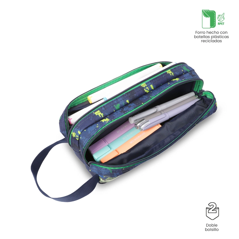 ESTUCHE ESCOLAR GRANDE PARA NIÑO 2 CUERPOS DIGISAURIO AZUL - 4