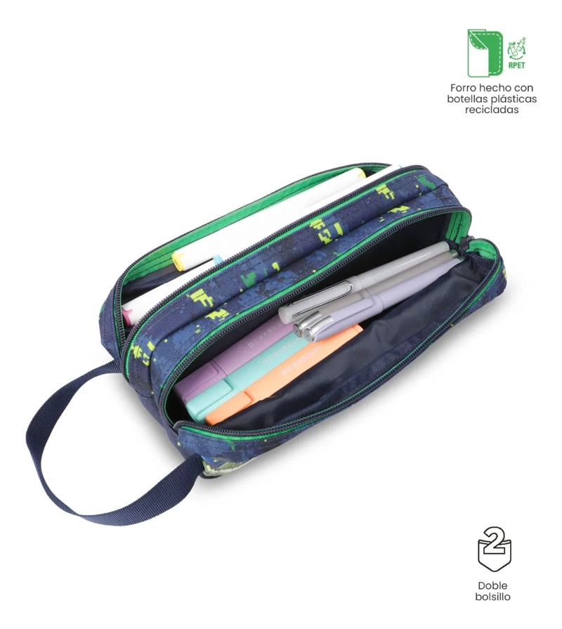 ESTUCHE ESCOLAR GRANDE PARA NIÑO 2 CUERPOS DIGISAURIO AZUL - 4